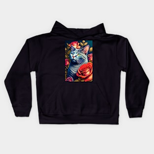 British Shorthair Kitten With Roses Kids Hoodie